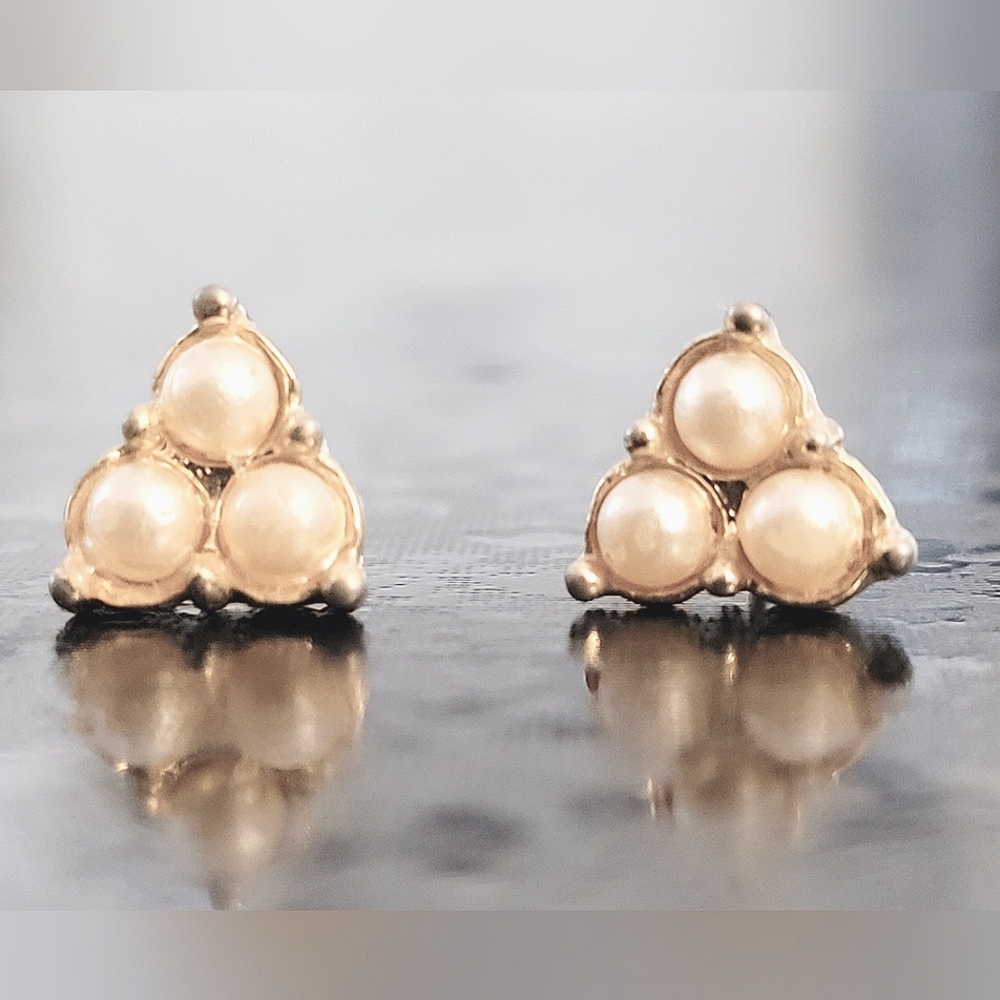 Vintage Gold Plated Faux Pearlesque Cluster Flower Bud Earrings